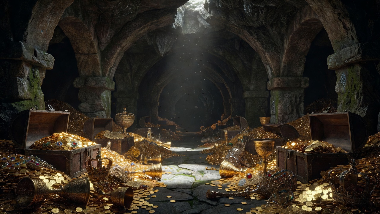 Hidden underground treasure vaults filled with gold